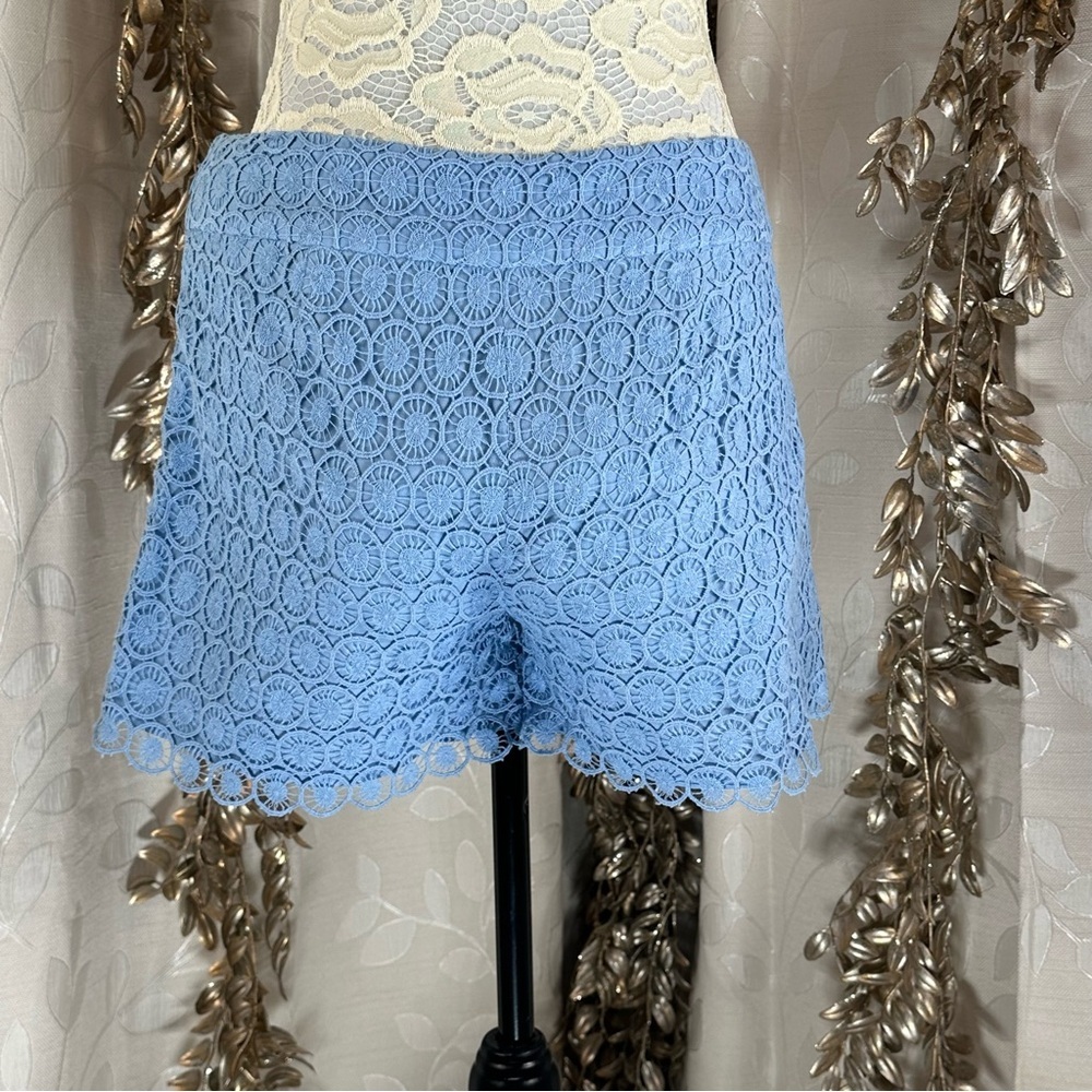 Loft Women’s Size 6 Blue Crochet Scallop Cottagecore Coquette Shorts - Picture 4 of 9